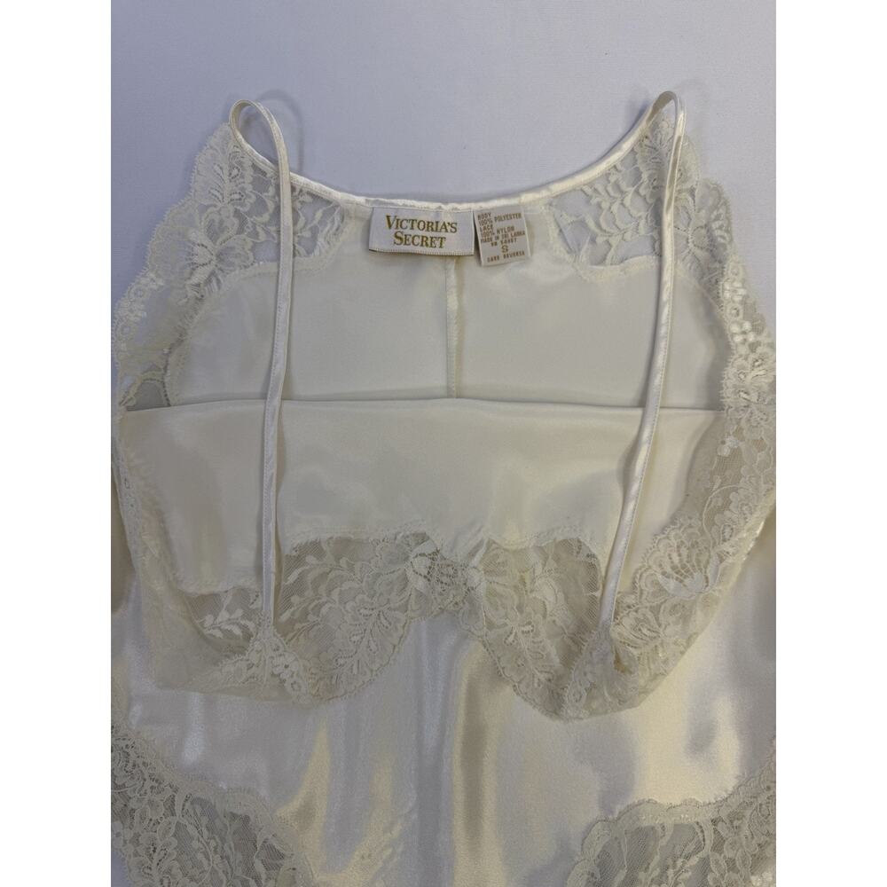Vtg Victorias Secret Satin Lace Bodysuit Sz Small Ivory Teddy Gold Label 90s - Picture 13 of 16